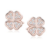 Cercei argint placati cu aur roz trifoi cu 4 foi cu pietre DiAmanti Z1074E_RG-DIA